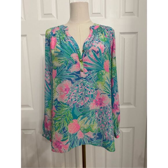 Lilly Pulitzer Tops - Lilly Pulitzer Small Elsa Silk Top Peony For Your‎ Thoughts Blouse